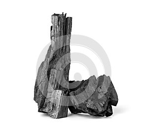 wood natural charcoal isolate on white background