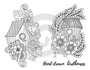 Wood nesting box. Pattern for coloring book, tattoo, poster.