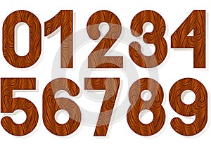 Wood numbers, wood textured numbers with shadow