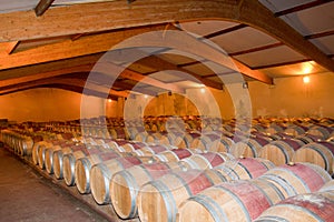 wood oak barrel in wine cellar in Bordeaux France the best vine