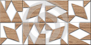 Wood oak 3d tiles texture with white plastic elements. Material wood oak. High quality seamless realistic texture