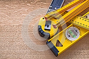 Wood oaken board with yellow objects of