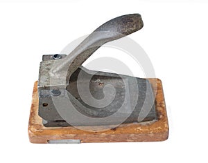 Wood office paper hole puncher isolated on white background