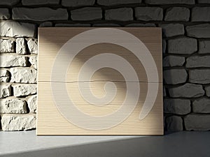 Wood Panel Against Textured Stone Wall Display