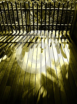 Wood patio wooden fence, sunlight