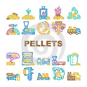 wood pellets eco energy icons set vector