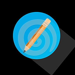 Wood pencil isolated on blue and black background. pencil icon