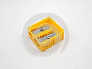 Wood pencil sharpener school supply made from plastic yellow