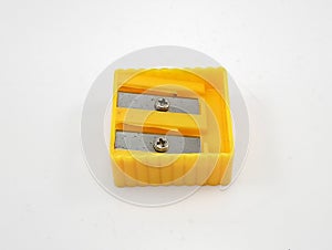 Wood pencil sharpener school supply made from plastic yellow