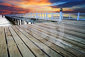 wood piers and pavillion sea scene with dusky sky use for natural background ,backdrop