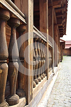 wood pilaster, veranda railing, house made of wood