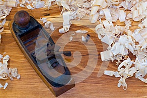 Wood Plane on slab with Wood Shavings