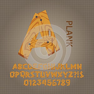 Wood Plank Alphabet and Numbers Vector
