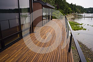 Wood Plank Deck Patio Beach Water Contemporary Waterfront Home