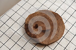 wood plate on cloth cotton fabric