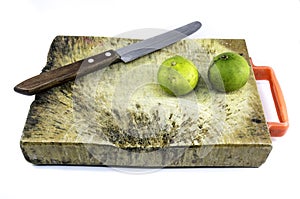 Wood plate for cut ingredient , Peeling knife and fresh lime