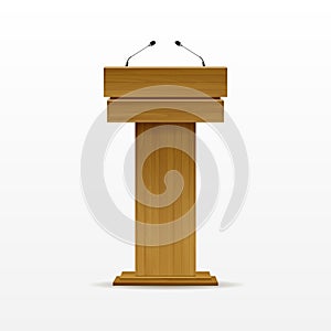 Wood Podium Tribune Rostrum Stand with Microphone photo