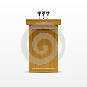 Wood Podium Tribune Rostrum Stand with Microphones