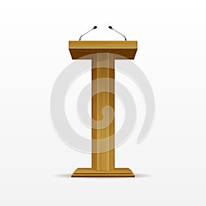 Wood Podium Tribune Rostrum Stand with Microphones