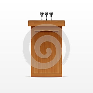 Wood Podium Tribune Rostrum Stand with Microphones
