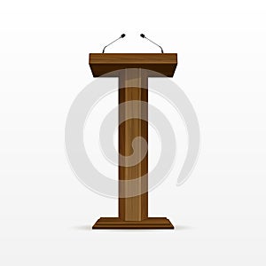 Wood Podium Tribune Rostrum Stand with Microphones photo