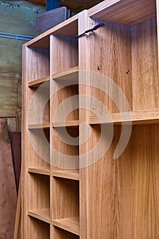 Wardrobe made of MDF and oak veneer. Details wood production