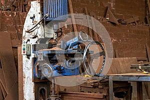 Wood processing machinery in furniture processing factory