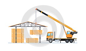 Wood production, forestry. Machine for loading and unloading in warehouse.