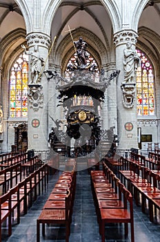 Wood pulpit in Saint Michael cathedral in Brussels