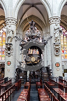 Wood pulpit in Saint Michael cathedral in Brussels