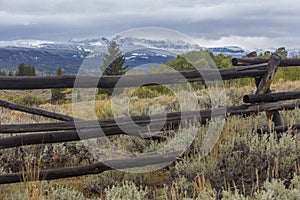 Wood rail fence in Wyoming sagebrush