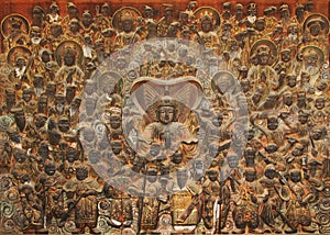 Wood relief of 104 deva, Mok-a Museum, Korea photo