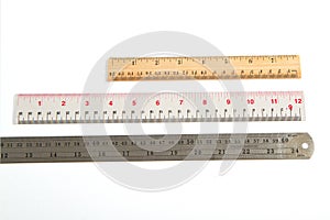 A wood ruler,Steel, plastic ruler