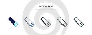 Wood saw icon in different style vector illustration. two colored and black wood saw vector icons designed in filled, outline,