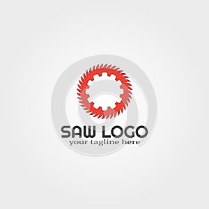 Wood saw logo template with gear , vector logo for business corporate, tools, construction, illustration