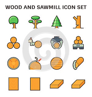 Wood and sawmill vector icon set design