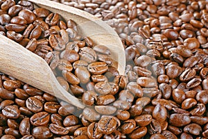 Wood scoop coffee beans