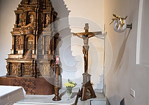 Wood scupture INRI inside the Basilica di Santa Caterina, Galatina, Italy photo