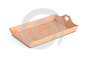 Wood Serving Tray, Kitchen Wooden Tray, Bread And Fruit Cutting Board with Handles in Shape of Hearts. 3d Rendering