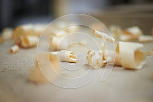 Wood shavings in a carpenter workshop