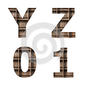 Wood shelf font design alphabet letter,