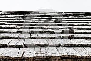 Wood shingle on a roof at an alpine cabin, Austria