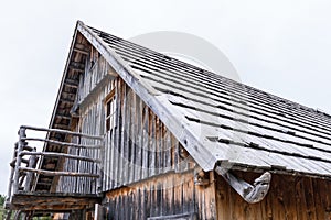Wood shingle on a roof at an alpine cabin, Austria