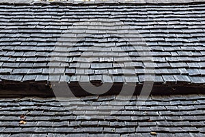 Wood shingle roof exterior detail from an old Appalachian log cabin