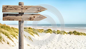 Wood sign at the beach with copy space
