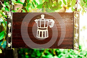 Wood sign board vitage style hang from tree.
