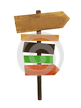 Wood sign with directional arrows isolated
