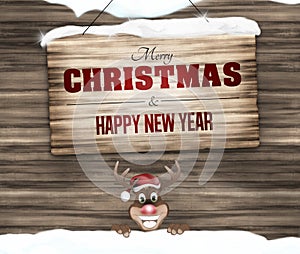 Wood sign merry christmas and happy new year