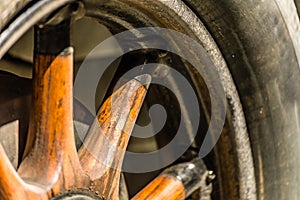 Wood spokes of wheel rim photo