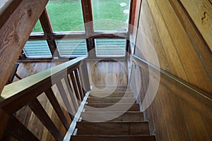 Wood Staircase leading downstairs